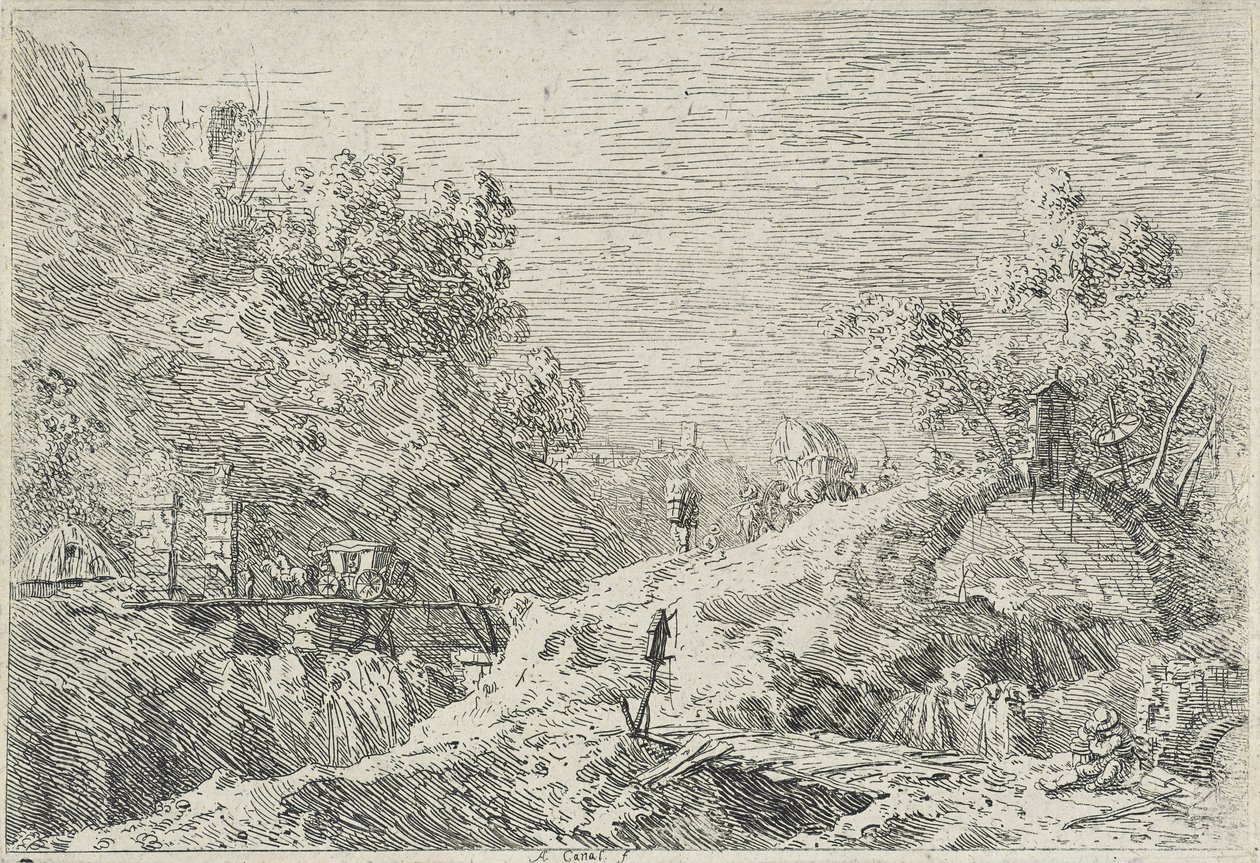 Tájak öt híddal, dátum nélkül (rézkarc) alkotó: Canaletto