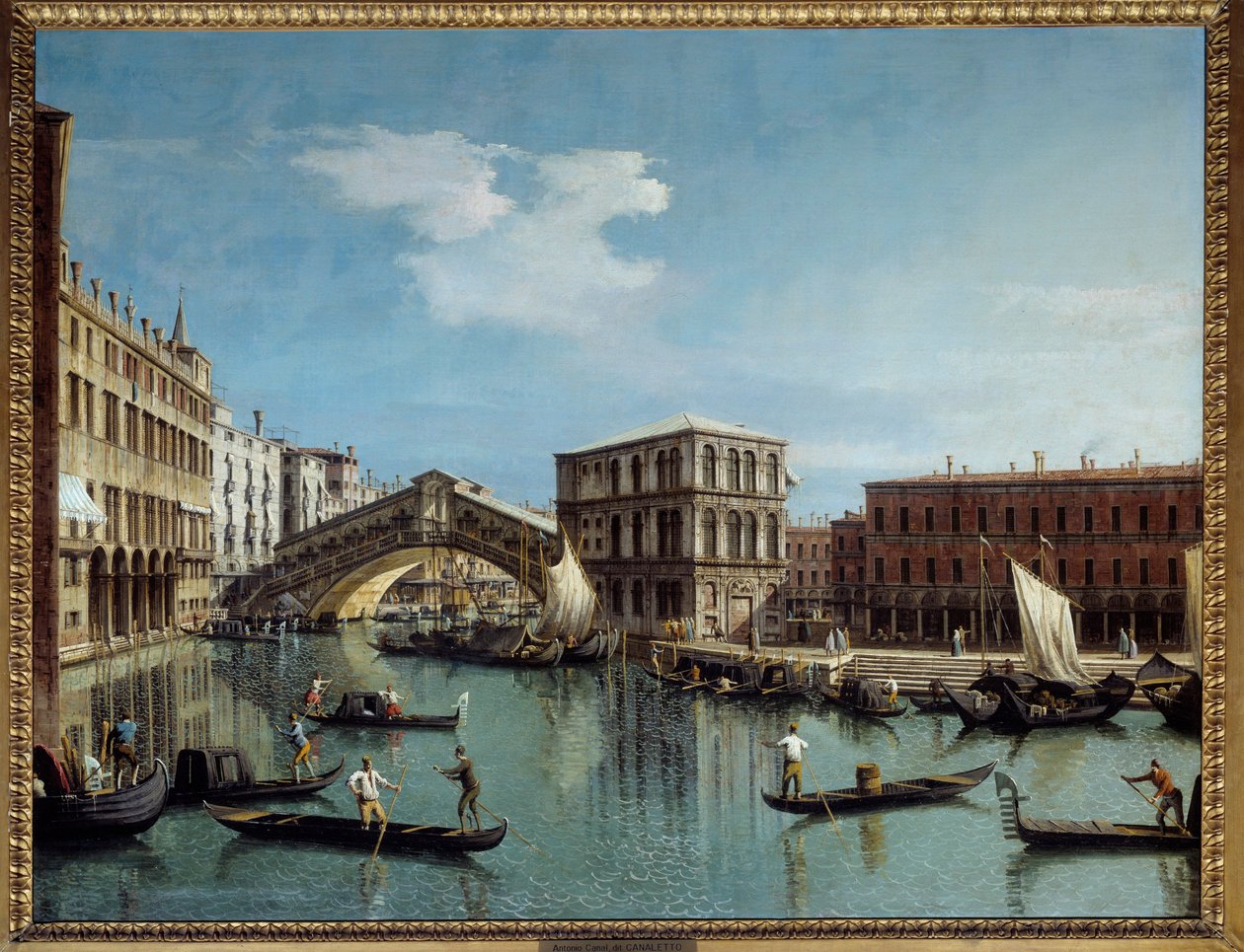 Le pont du Rialto a Velence Antonio Canal Dit Il Canaletto festménye (1697-1768) 18. század V. 1,19x1,54 m - Rialto híd Velencében. Antonio Canal Canaletto festménye (1697-1768) alkotó: Canaletto