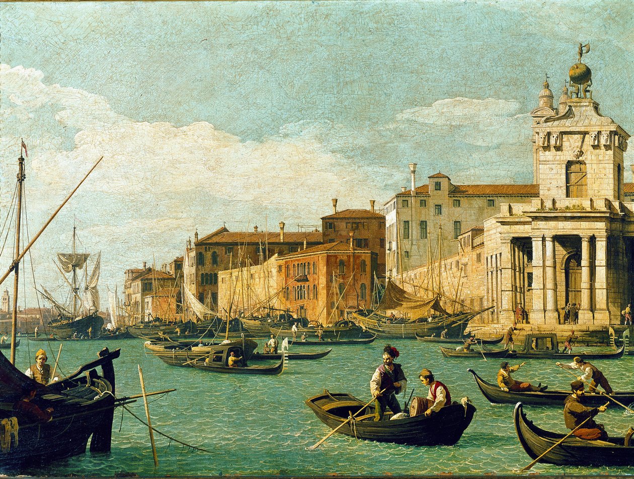 Punta della Dogana és Giudecca-csatorna, Velence (olaj, vászon alkotó: Canaletto