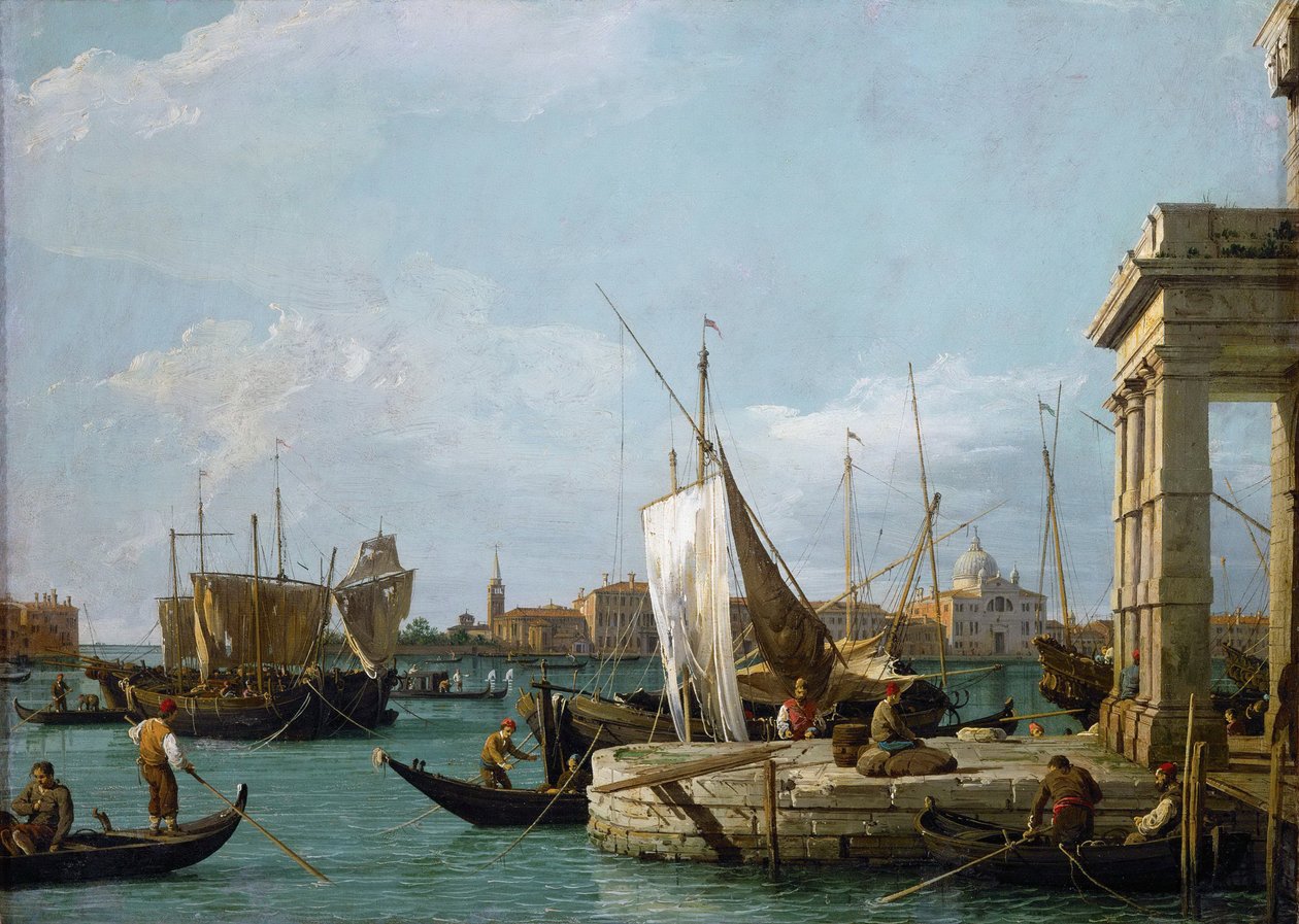 Rokokó: Punta della Dogana (Vámok) Velencében par Canaletto (1697-1768), c. 1725. Olaj, vászon, 46x63,4. Művészettörténeti Múzeum, Vienne alkotó: Canaletto