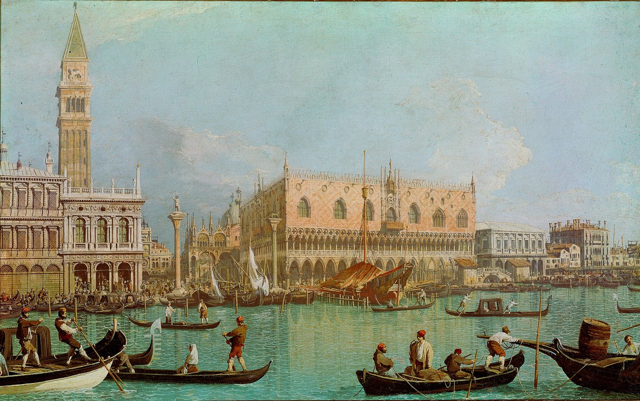 A Vakond a Szent Márk medencéjének hercegi palotájával. Kilátás Velencére, a Dózse-palotára és a Szent Márk térre a csatornáról. Giovanni Antonio Canal dit il Canaletto festménye (1697-1768) alkotó: Canaletto