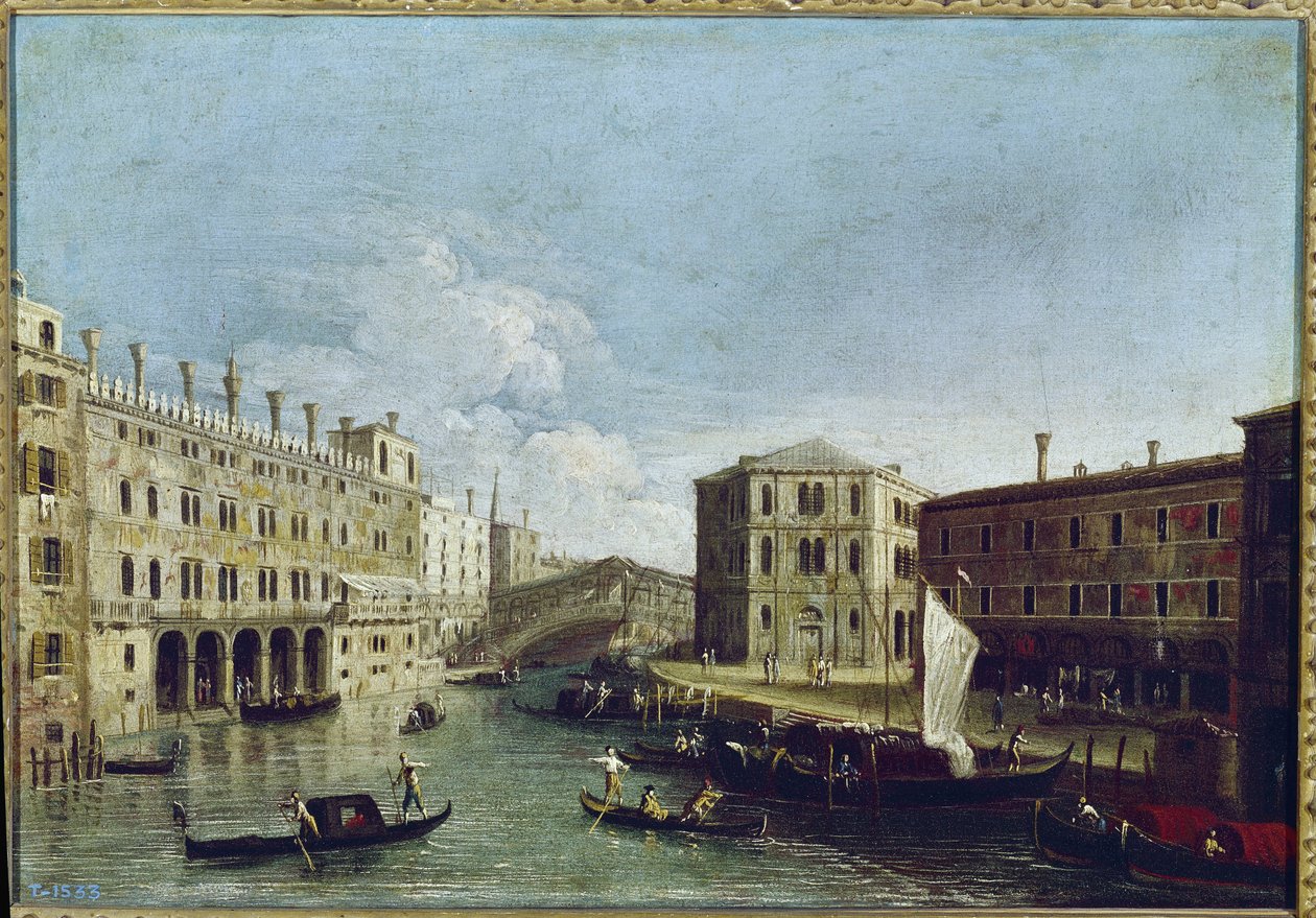 Kilátás a Canal Grandére és a Rialtóra, balra a Fondaco dei Tedeschi (olaj, vászon). alkotó: Canaletto