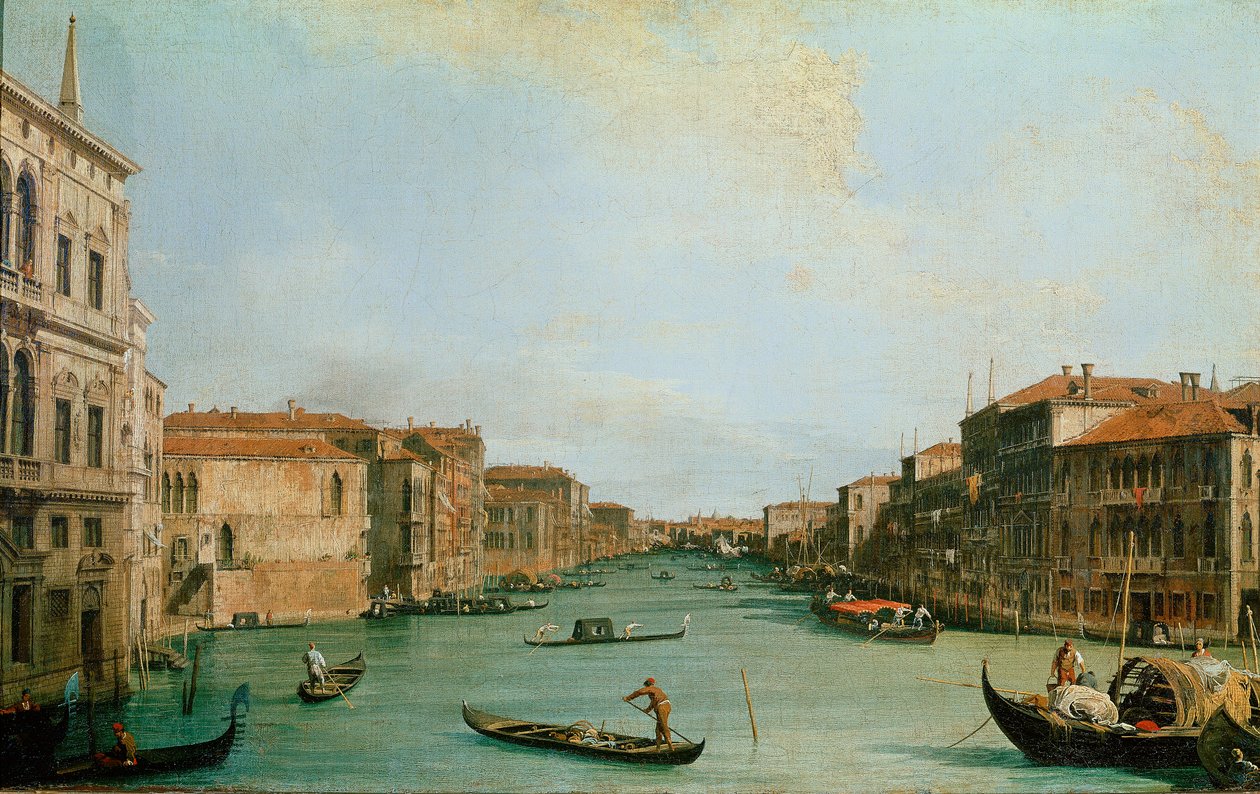 Kilátás a Canal Grande-ra a velencei Balbi palotából (olaj, vászon alkotó: Canaletto