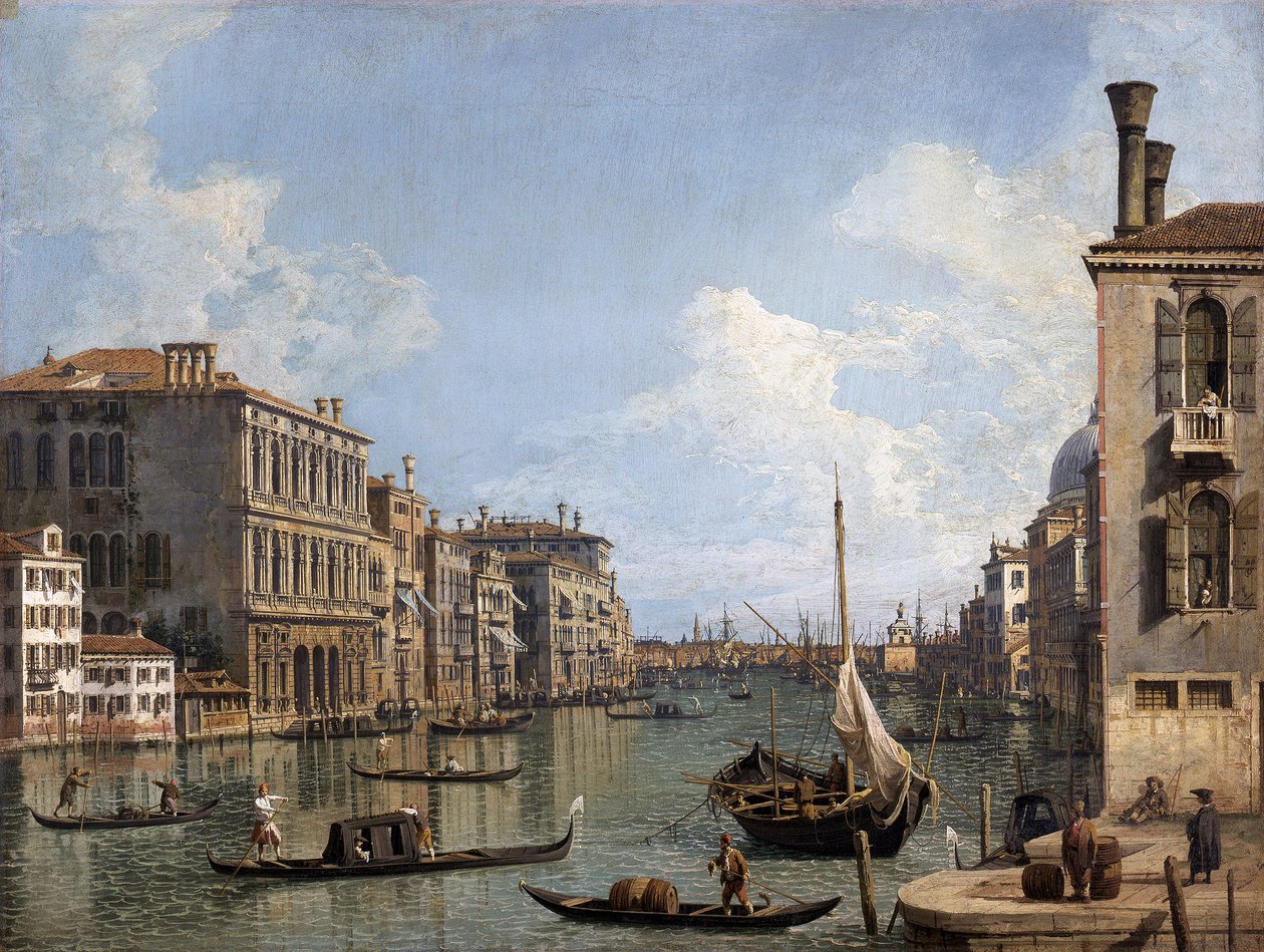 Kilátás a Canal Grandére a Punta della Dogana felé a Campo San Vio felől alkotó: Canaletto