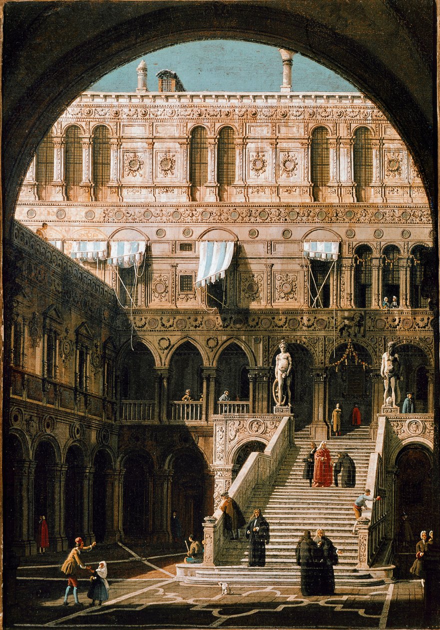 Kilátás az Óriások lépcsőjére, a velencei hercegi palota (olaj, vászon alkotó: Canaletto