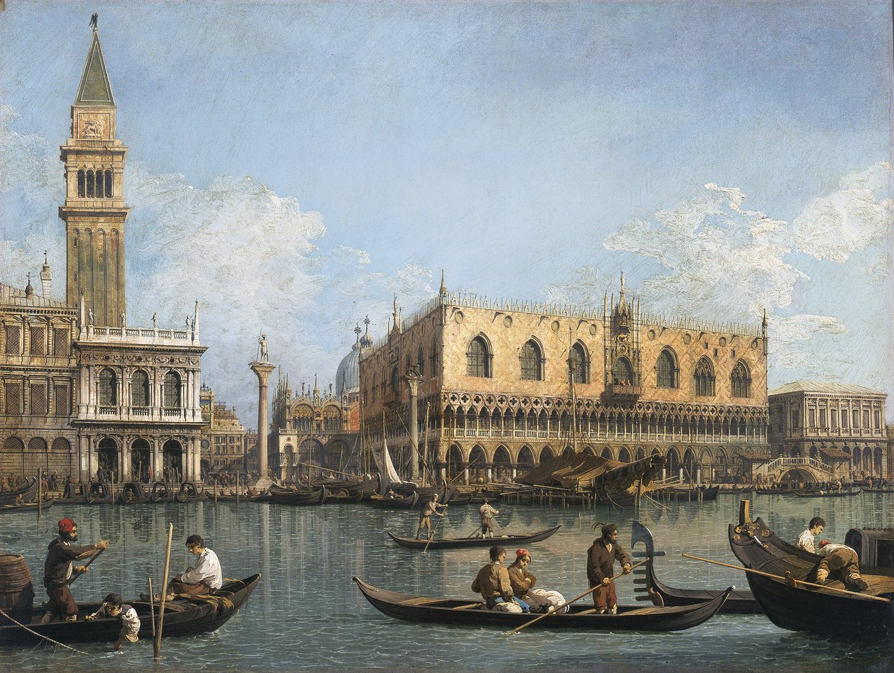 Kilátás a San Marco-medencére a Punta della Doganától alkotó: Canaletto