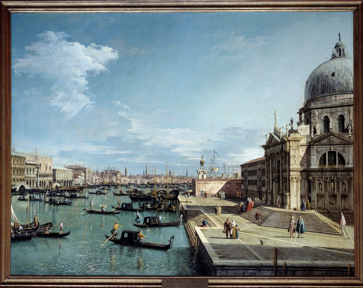 Kilátás a Canal Grande bejáratára és a velencei Üdvözlet templomra Antonio Canal dit Canaletto festménye (1697-1768) 18. század V. 1,19x1,53 m alkotó: Canaletto