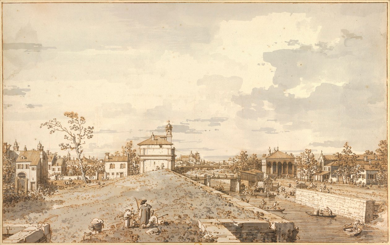 "" Vue de Porta Portello avec le canal Brenta, Padoue "" (A Porta Portello a padovai Brenta-csatornával) Dessin a la plume d