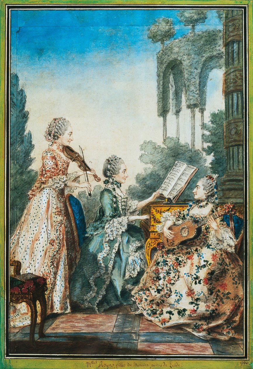 Joseph-Nicolas-Pancrace Royer (kb. 1705-1755) zeneszerző három lánya a Zaide balett zenéjét adja elő. alkotó: Carmontelle