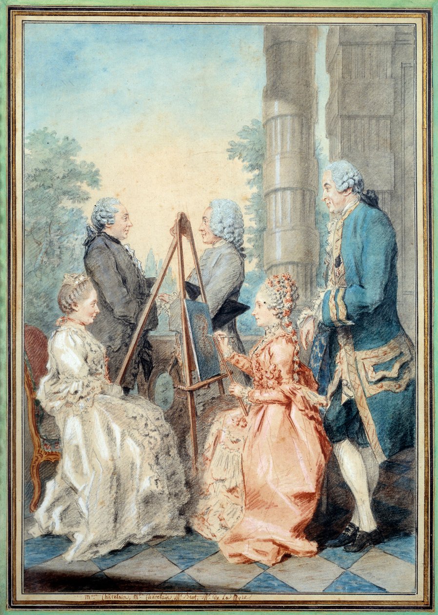 Madam és Miss Chatelain, Mr Brot és Mr. de la Myre. Akvarell: Louis Carrogis Carmontelle (1717-1806) alkotó: Carmontelle