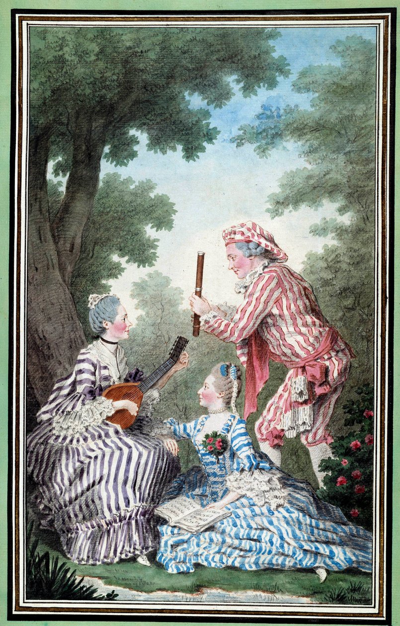 Madame de Meaux, Mademoiselle de Meaux és Monsieur de Saint Quentin Louis Carrogis Carmontelle (1717-1806) Akvarell című komikus operáját ismételgetik. 18. századi Chantilly, Musee Conde alkotó: Carmontelle