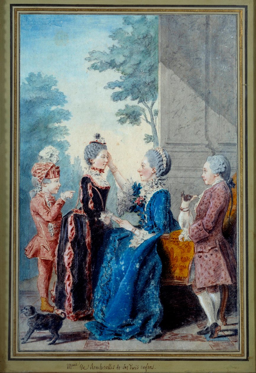 Madame de Roucherolles és három gyermeke Louis Carrogis Carmontelle (1717-1806) akvarellje 18. századi Párizs, Musee Carnavalet alkotó: Carmontelle