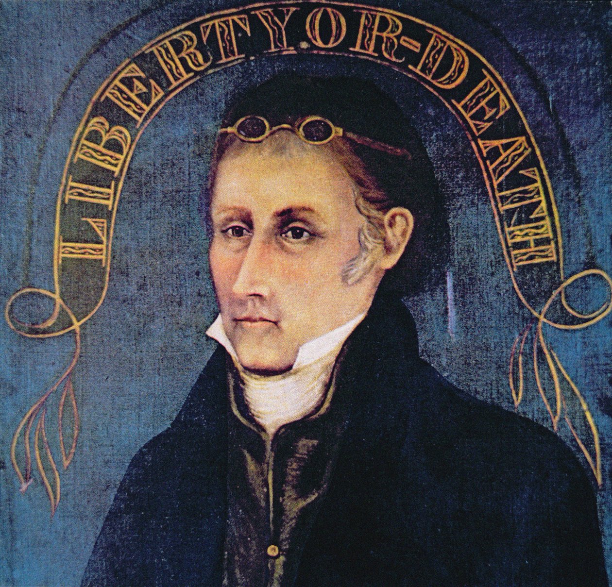 Patrick Henry, a „Szabadság vagy halál” felirattal (színes litó) alkotó: (after) American School