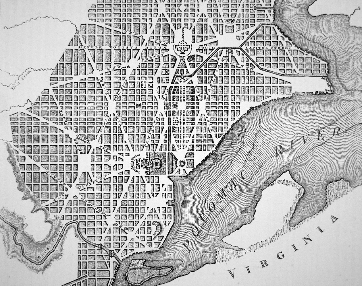 Washington város eredeti terve 1793-ban (metszet) alkotó: (after) American School