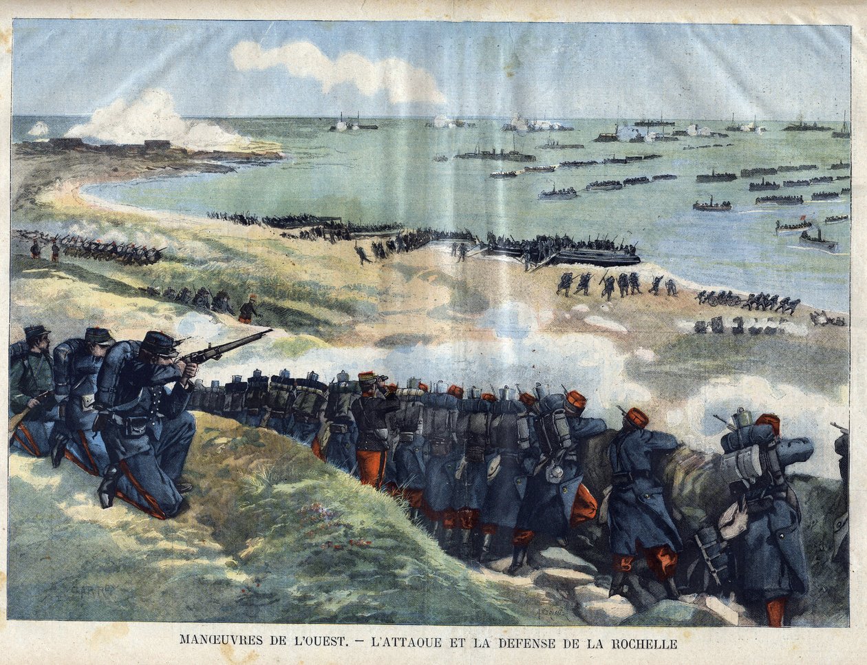 Nyugati manőver: La Rochelle támadása és védelme a francia hadsereg részéről. Metszet a „” Le Petit Parisien””-ben 1901.09.15. alkotó: (after) Carrey