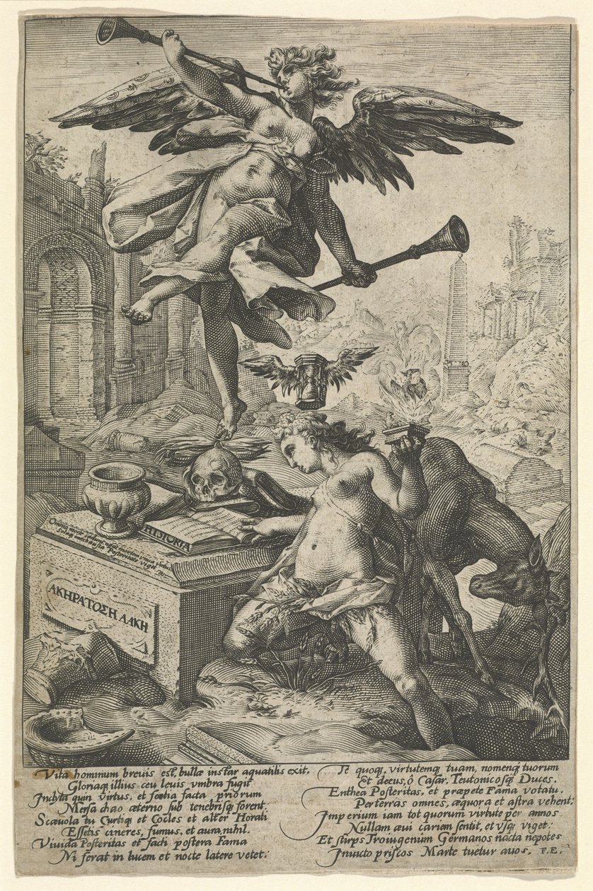 Hírnév és történelem, 1586 után (metszet fektetett papírra) alkotó: (after) Dutch School