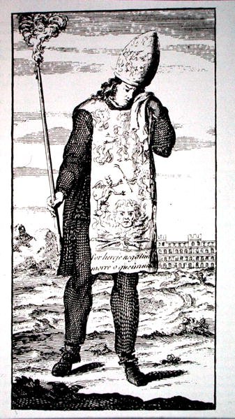 Egy varázsló, akit az inkvizíció halálra ítélt, az 1736-os londoni „A Complete History of the Inquisition” illusztrációjának másolata, a 19. század végén megjelent „Varázslattörténetben” használt (metszet) alkotó: (after) English School