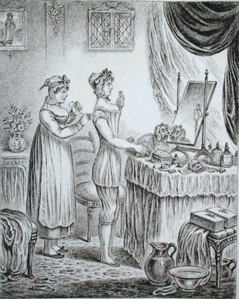 Progress of the Toilet: the Stays, metszett James Gillray (1757-1815), Hannah Humphrey adta ki 1810-ben (rézkarc) alkotó: (after) English School