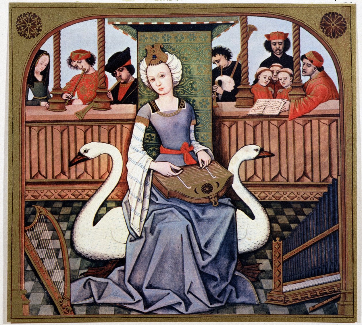 Léda és a hattyú – 15. századi megvilágításból alkotó: (after) French School
