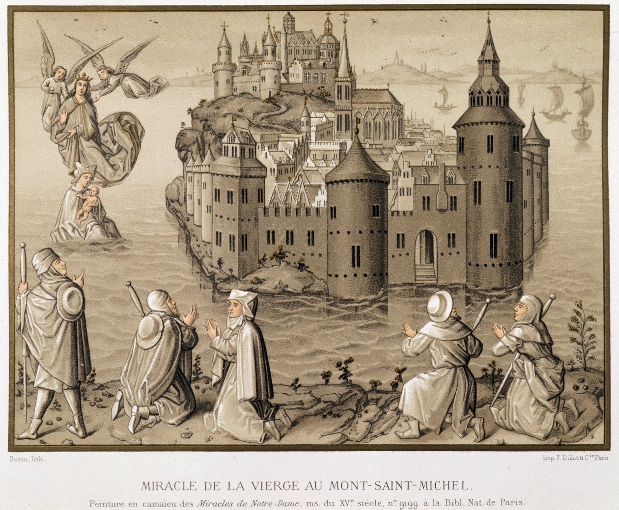 A Szűz csodája Mont-Saint-Michelben – a „Szűzanya csodái” című camaieu-festmény fakszimile alkotó: (after) French School