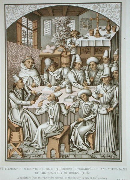 A „Charite-Dieu és a Notre-Dame a Rouen helyreállítása” Testvériség általi elszámolása a „Livre des comptes”-ból alkotó: (after) French School