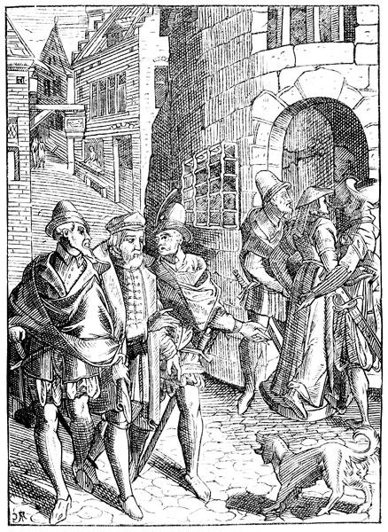 A prépost börtöne, a párizsi rue de la Tannerie, Joose de Damhouder (1507-81) „Praxis Rerum Civilium” című fametszete nyomán Antwerpent publikált. alkotó: (after) French School