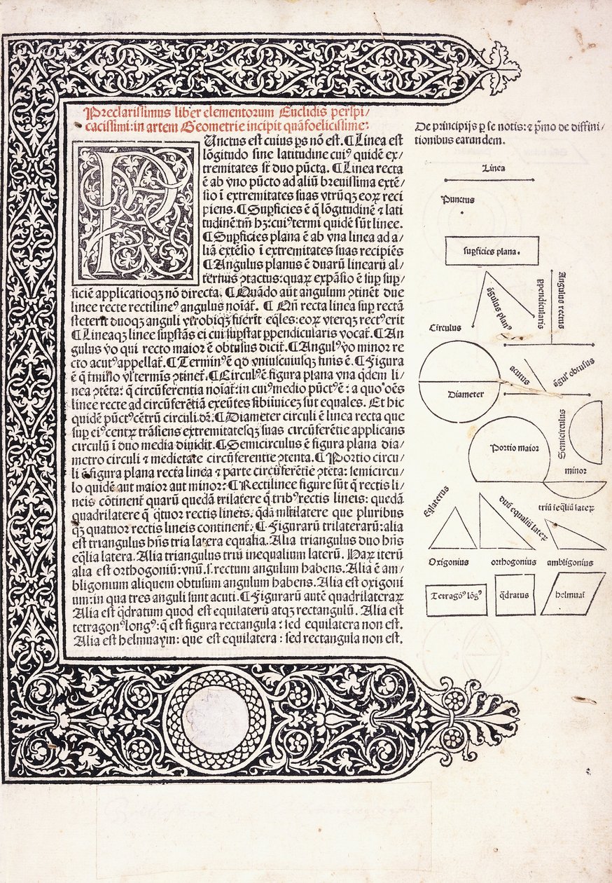 Egy oldal Eukleidész „Elementa Geometrica” című művéből latinra fordítva alkotó: (after) Greek School
