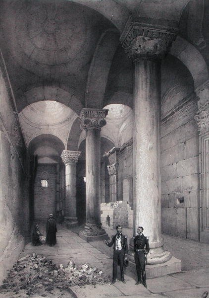 A jeruzsálemi Aranykapu belseje, illusztráció a Contre-Amiral Paris „Souvenirs de Jerusalem” című művéből, metszett Hubert Clerget (1818-99) és Jules Gaildrau (1816-98) (színes litó) alkotó: (after) Paris