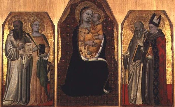 Triptichon: Madonna és gyermeke négy szenttel (tempera a panelen) alkotó: (attr to) Puccio di Simone