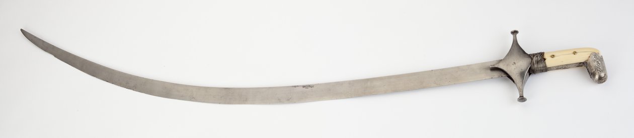 Shamshir, szablya (wootz acél, vas, elefántcsont, ezüst, sárgaréz és ragasztó) alkotó: (attr.to) Persian School