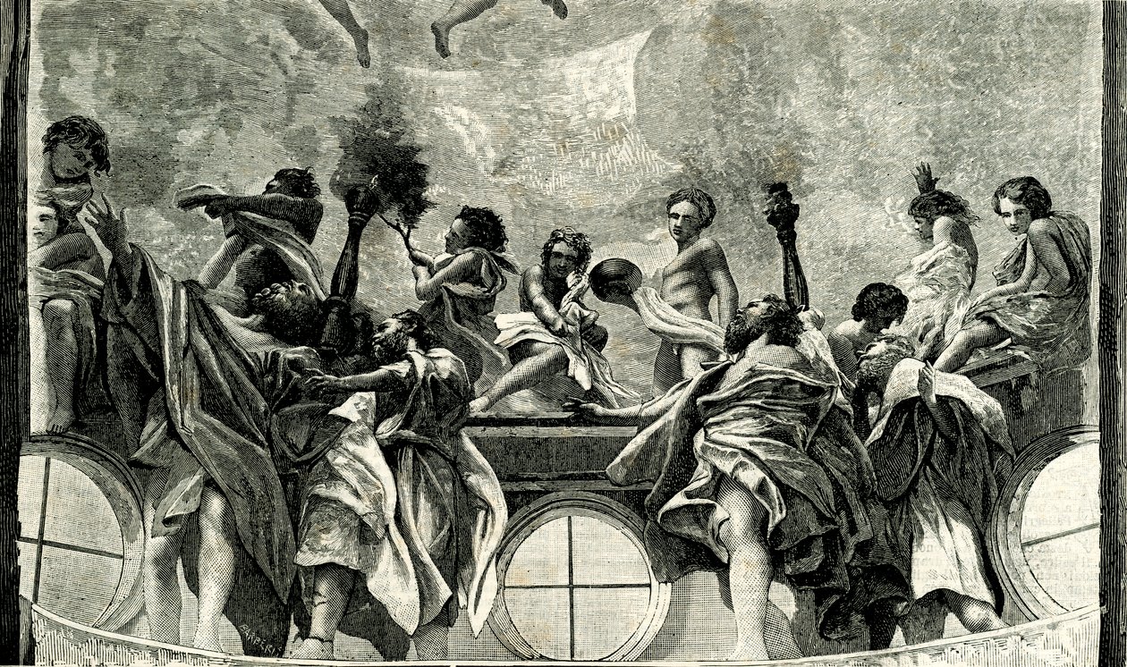 Szűz mennybemenetele, részlet Correggio freskójáról (1489-1534), a pármai székesegyház kupolája, Emilia Romagna, Olaszország, fametszet a Le cento citta d
