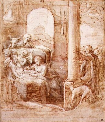 PD.119-1961 Születés, 1522 körül (toll és tinta, mosószer és kréta) alkotó: (c.1489 1534) Correggio