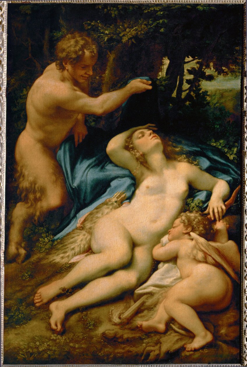 Vénusz alszik, egy szatír figyeli - más néven "Antiope álma" ... alkotó: (c.1489-1534) Correggio
