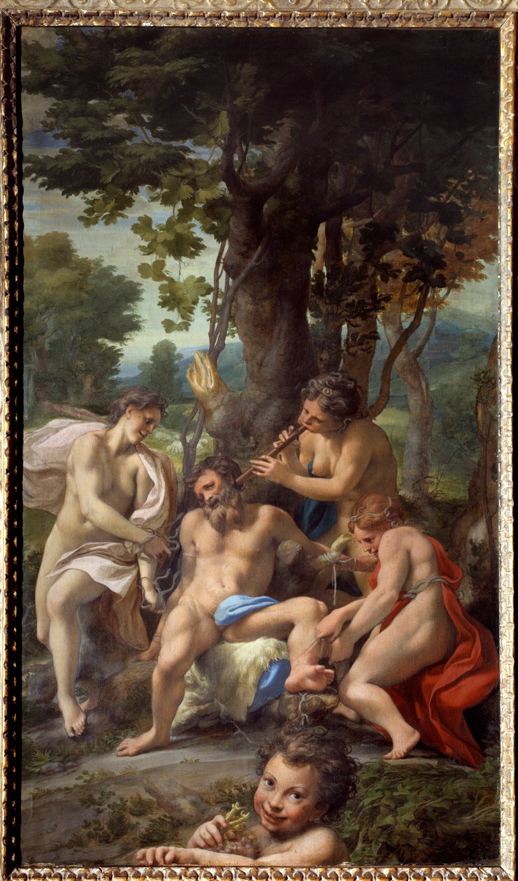 A bűnök allegóriája Szatíra női zenészekkel körülvéve. Antonio Allegri festménye dit Le Correge (Il Correggio) (1489/1494-1534) 16. század V. 1,48x0,88 m alkotó: (c.1489 1534) Correggio