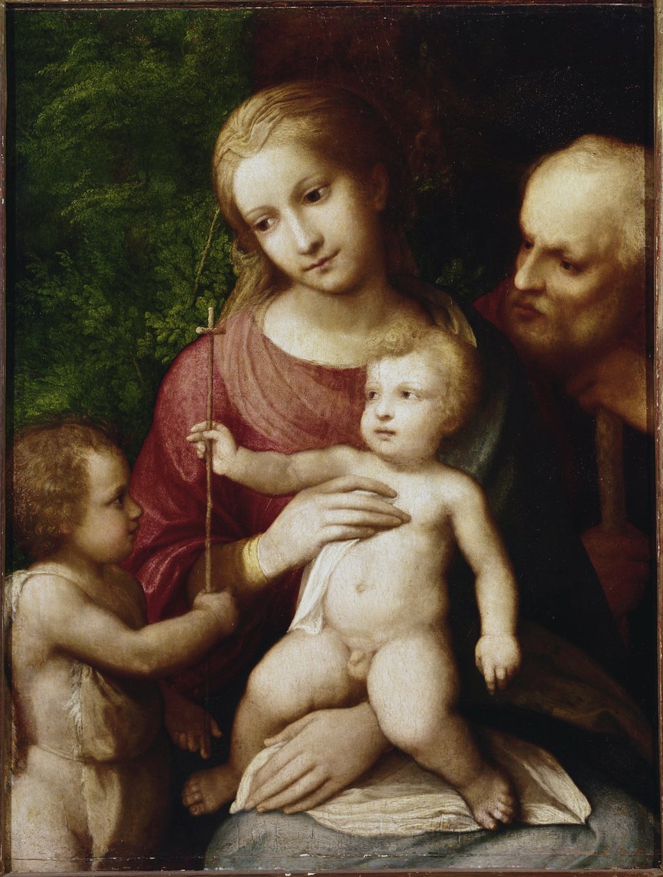 Szent család Keresztelő Szent Jánossal gyermekkorában (olaj nyárfatáblán alkotó: (c.1489 1534) Correggio