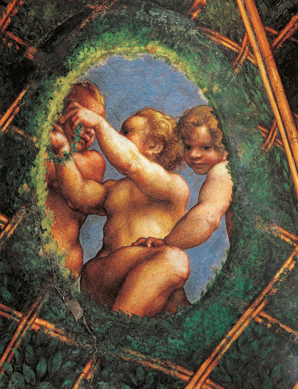 Tojás alakú, kerubokkal, a Szent Pál kamra vagy az Apátnői Kamara díszítésének részlete alkotó: (c.1489 1534) Correggio