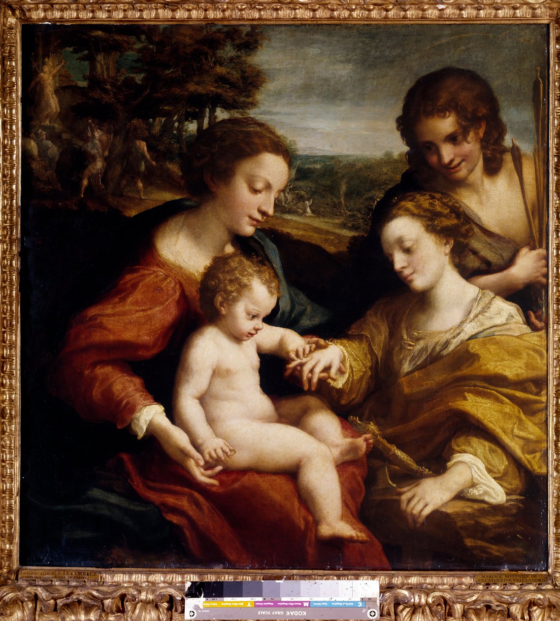 Alexandriai Szent Katalin misztikus házassága Szent Sebestyénnel Antonio Allegri festménye (dit Correggio vagy Le Correge 1489-1534) 16. század V. 1,05x1,02 m Párizs, Musee du Louvre. alkotó: (c.1489 1534) Correggio