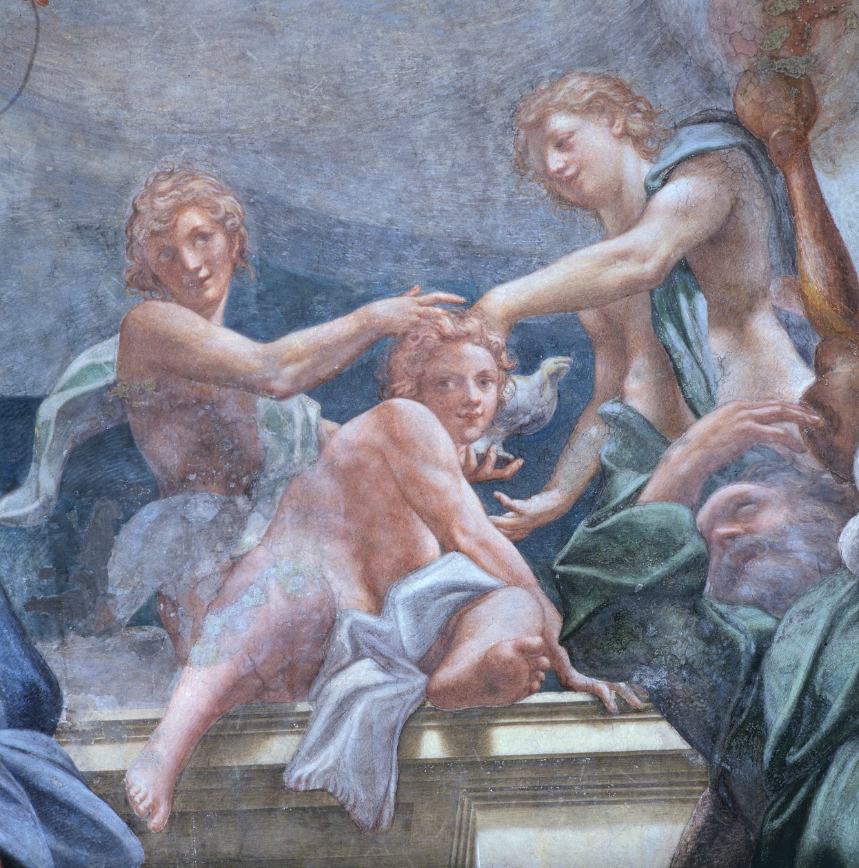 Fiatalok az erkélyen, Antonio Allegri Da Correggio (1489-1534) Részlet freskók a pármai katedrális kupolájában, Olaszország alkotó: (c.1489 1534) Correggio