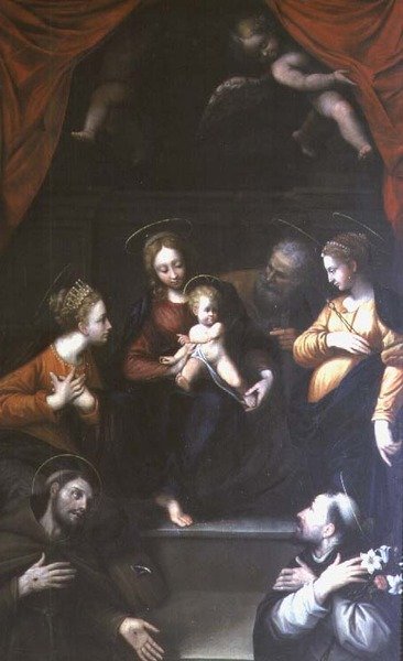 Madonna és gyermeke Szent Józseffel és más szentekkel alkotó: Innocenzo da Imola