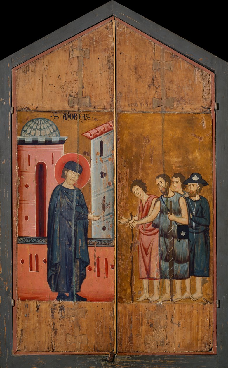 Boldog Andrea Gallerani diptichonja: Gallerani áldott házigazda pelgrimeket és koldusokat fogad, külső táblák, 1270 körül (fára festett) alkotó: (workshop of) Guido da Siena