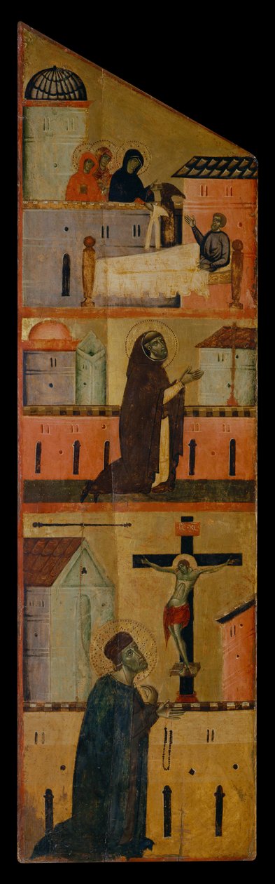 Diptych of Blessed Andrea Gallerani: The holy women appear to St.Reginald, Dominic prays for the healing of St.Reginald and Gallerani prays before the cross, inside left panel, c.1270 (painting on wood) alkotó: (workshop of) Guido da Siena
