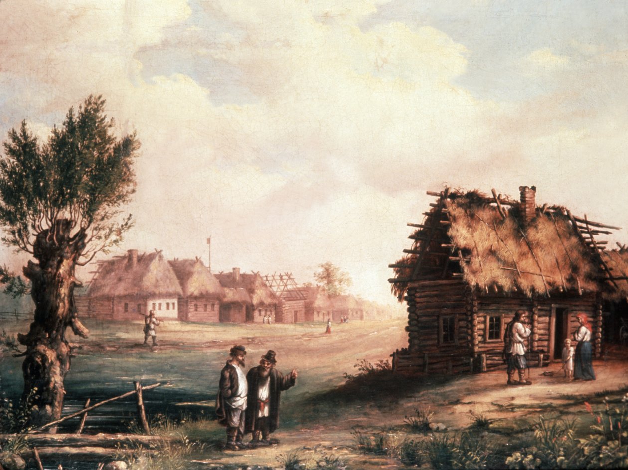 Egy szegény falu Oroszországban, 1850-es évek, festmény. alkotó: Unknown