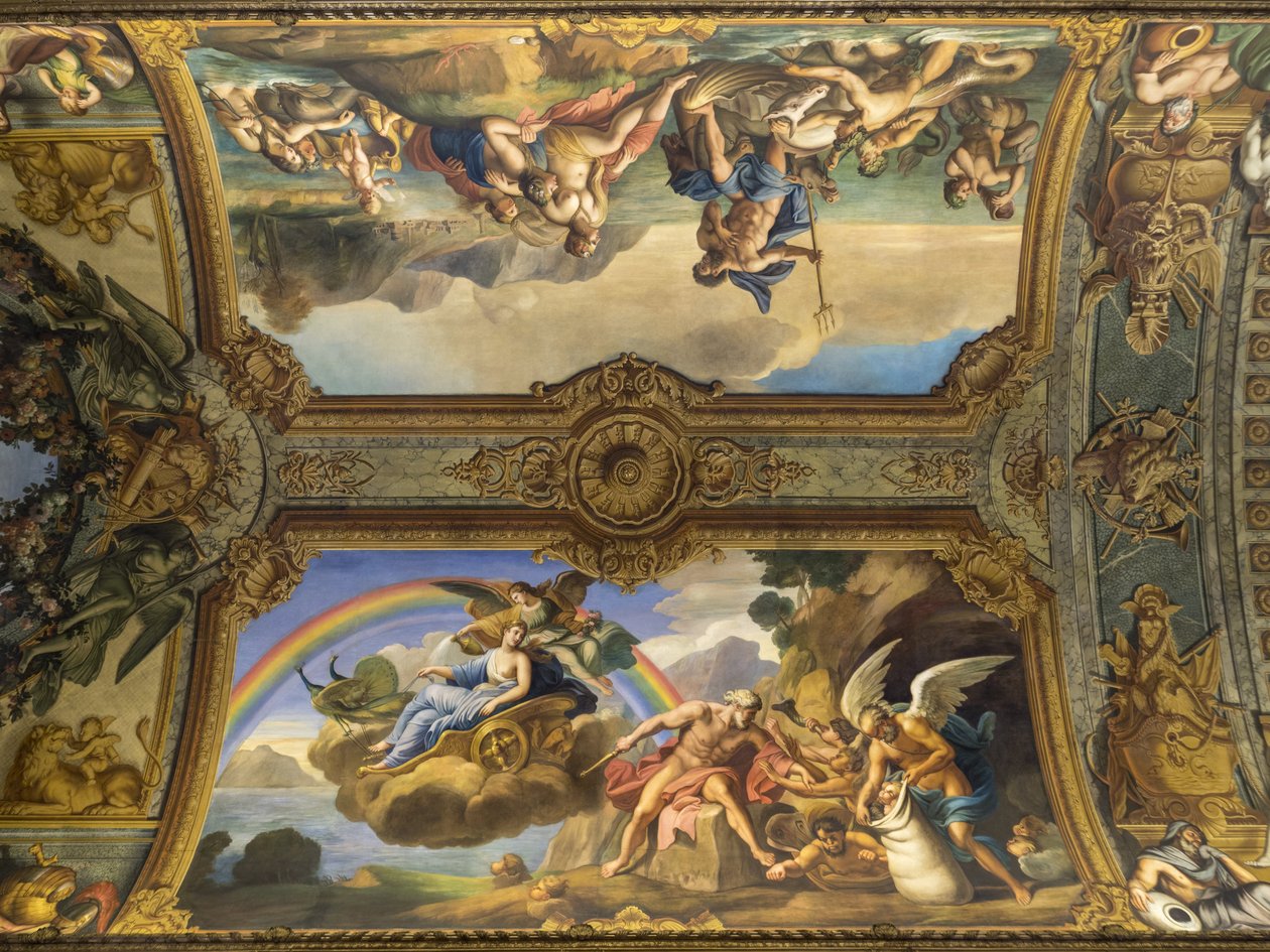 Aeolust és Junót képviselő levegő allegóriája. Festmény a Galerie doree boltozatáról, Francois Perrier (1594-1649), 1645. Banque de France. Hotel de Toulouse, egykori Hotel de la Villiere, Párizs - H alkotó: Unknown