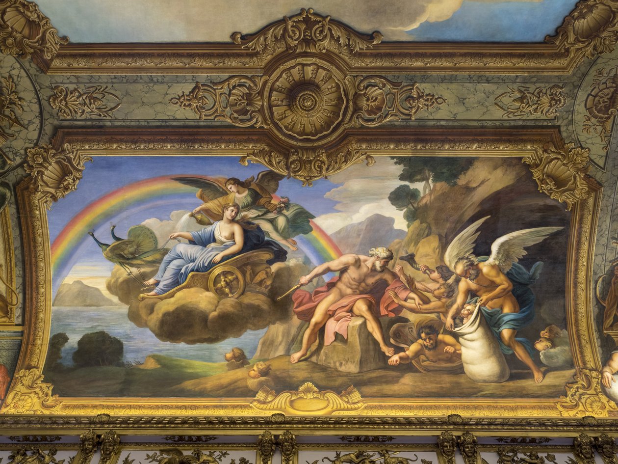 Aeolust és Junót képviselő levegő allegóriája. Festmény a Galerie doree boltozatáról, Francois Perrier (1594-1649), 1645. Banque de France. Hotel de Toulouse, egykori Hotel de la Villiere, Párizs - H alkotó: Unknown