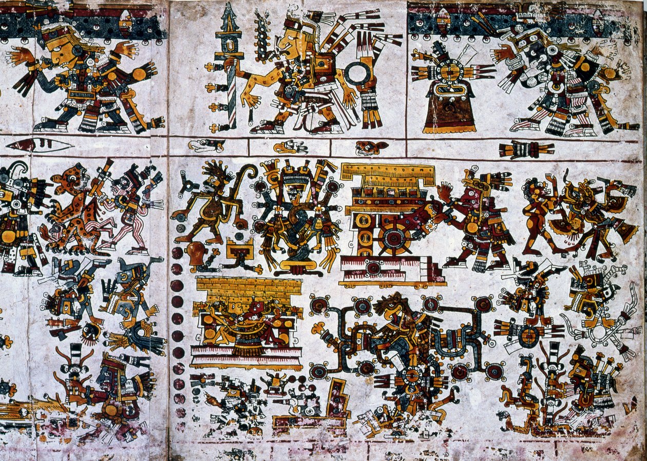 Részlet egy fakszimile másolata a Codex Borgia egy oldaláról, amelyen az új tűz szertartása látható alkotó: Unknown