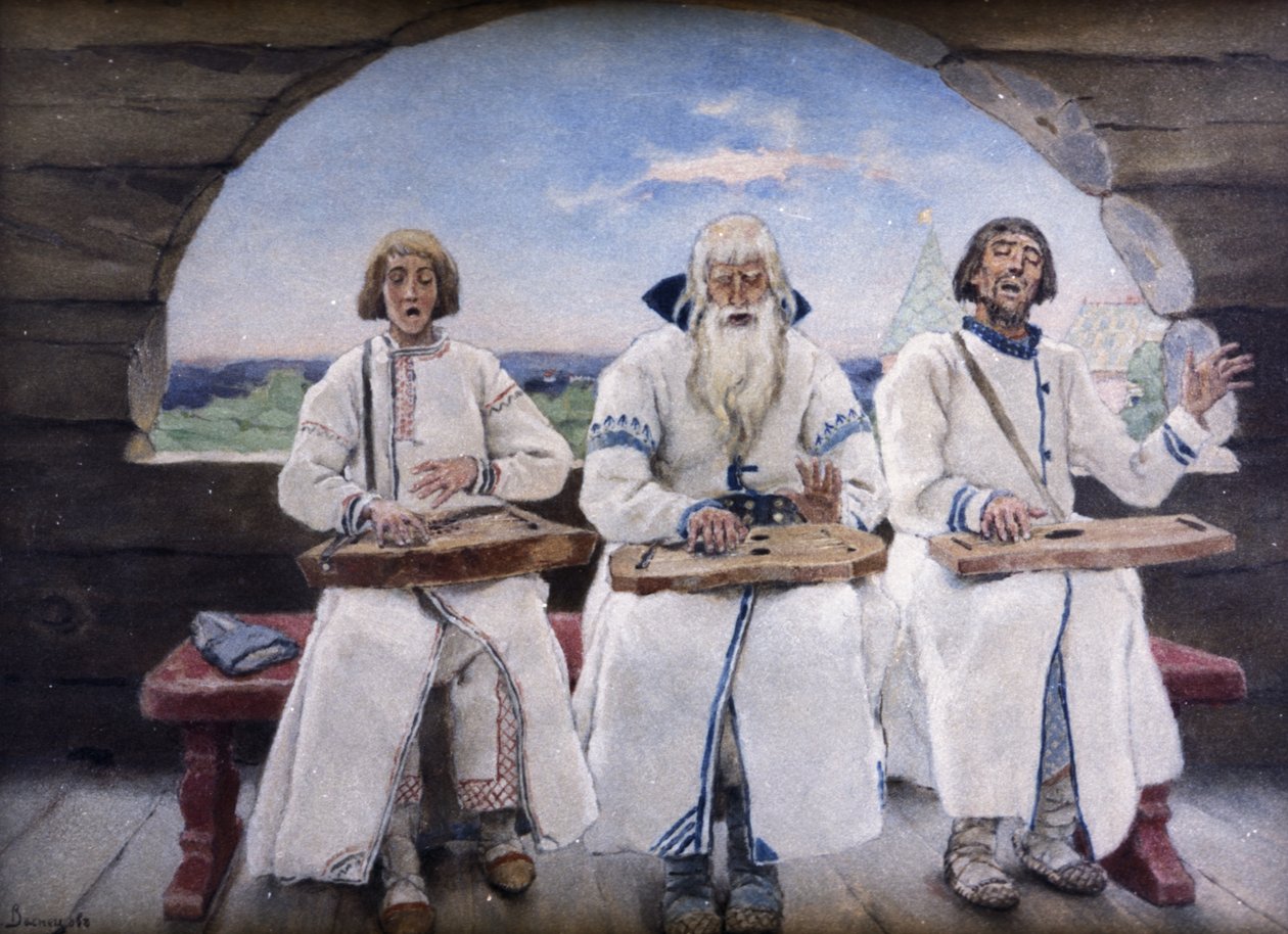 Cimbalomjátékosok, 1899, Olaj, tábla, Victor Vasnetsov festménye. alkotó: Unknown