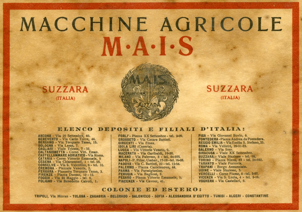 Mezőgazdasági gépek. Suzzara, 1925 alkotó: Unknown
