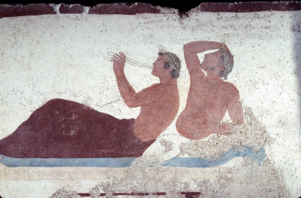 Görög festmény a búvár sírjából, Paestum, Kr.e. 480 bankett. Szimpózium jelenet, Olaszország alkotó: Unknown