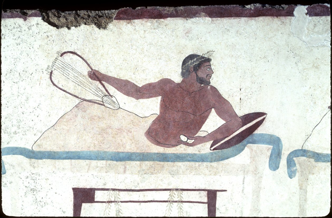Görög festmény a búvár sírjából, Paestum, Kr.e. 480 bankett. Szimpózium jelenet, Olaszország alkotó: Unknown