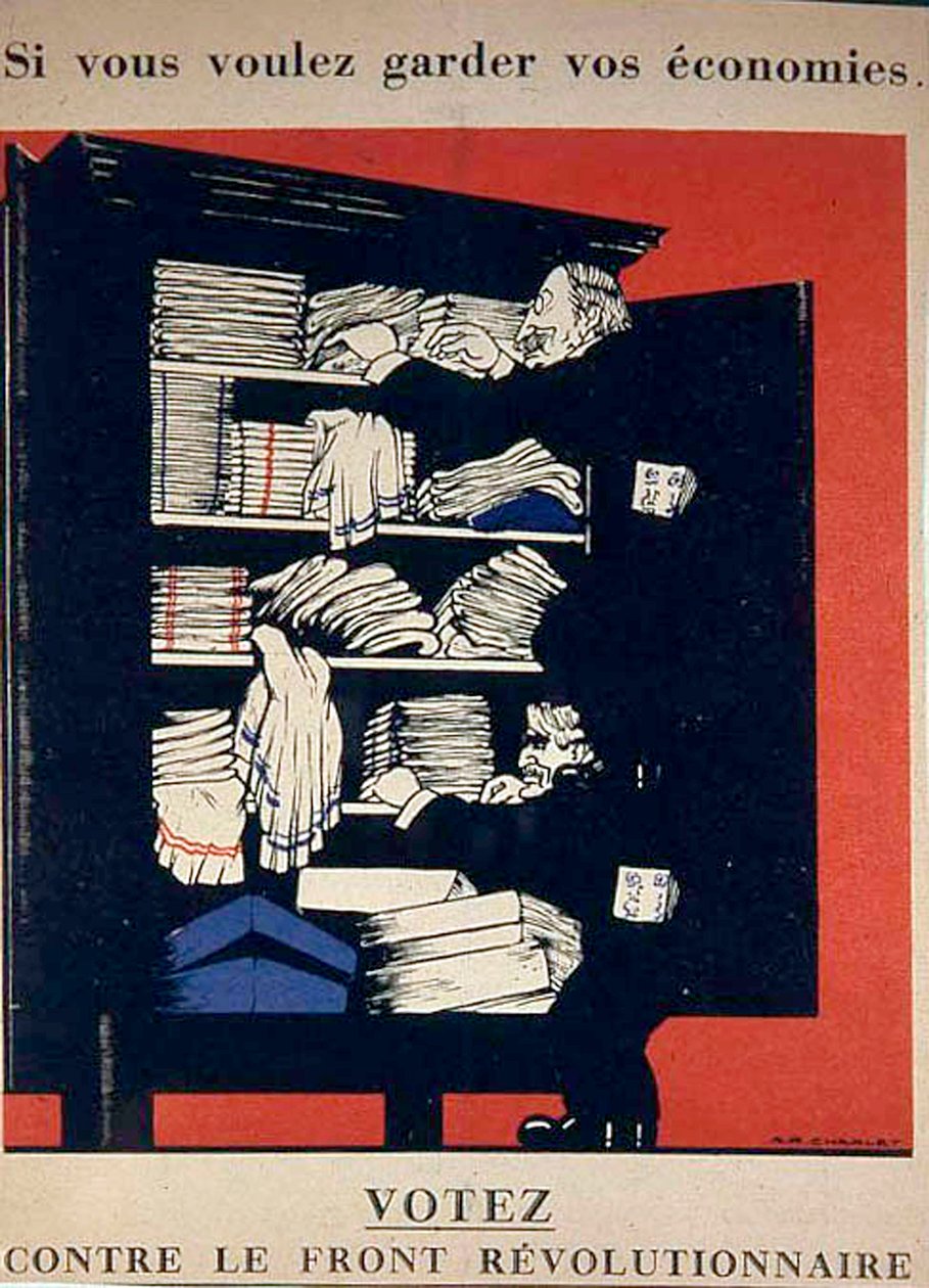Ha meg akarja tartani megtakarításait, szavazzon a forradalmi front ellen, kommunistaellenes plakát 1936-ban alkotó: Unknown